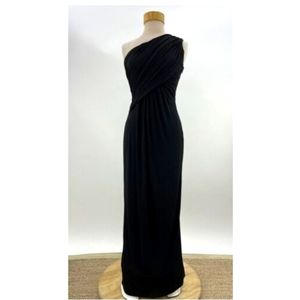 Calvin Klein Full Length One Shoulder Black Dress Ruched Bodice